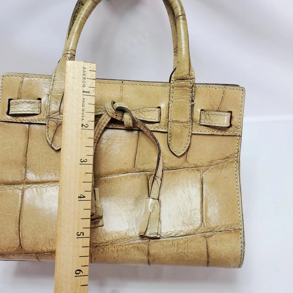 Dooney & Bourke Satchel Beige Croc Embossed Leather Tassel‎ Made in Italy Small